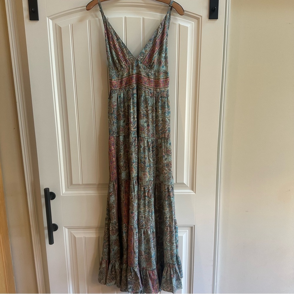 Bohemian Paisley Maxi Dress in Green and Rust